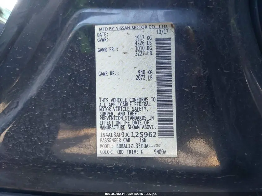 2018 NISSAN ALTIMA 2.5 SV