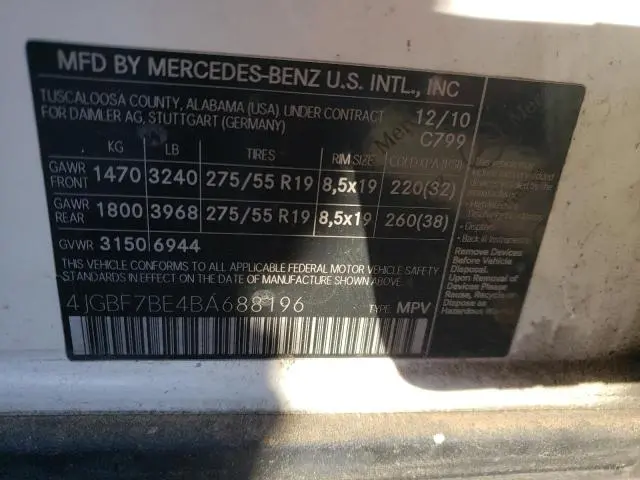 2011 MERCEDES-BENZ GL 450 4MATIC  