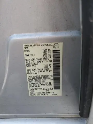 2012 NISSAN FRONTIER S  