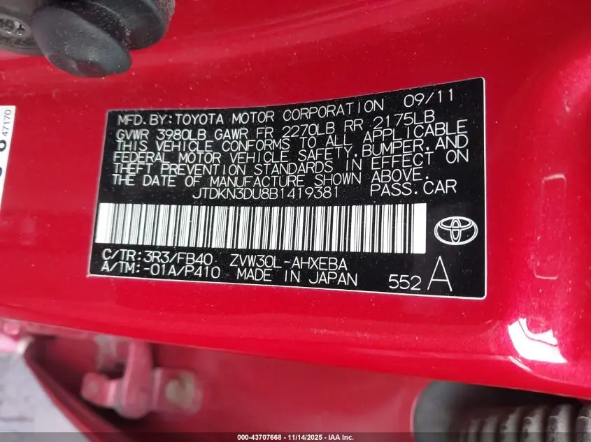 2011 TOYOTA PRIUS THREE