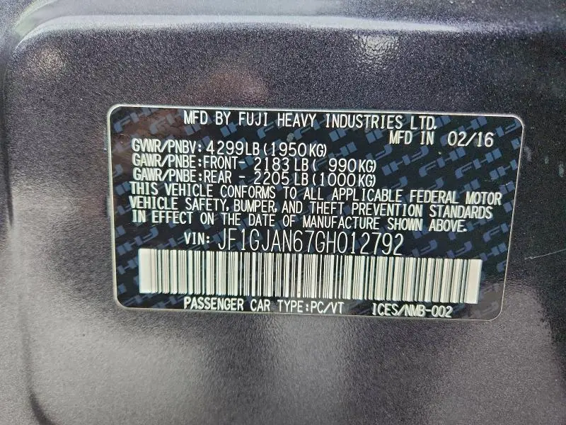 2016 SUBARU IMPREZA LIMITED  