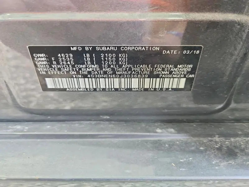 2018 SUBARU LEGACY 3.6R LIMITED  