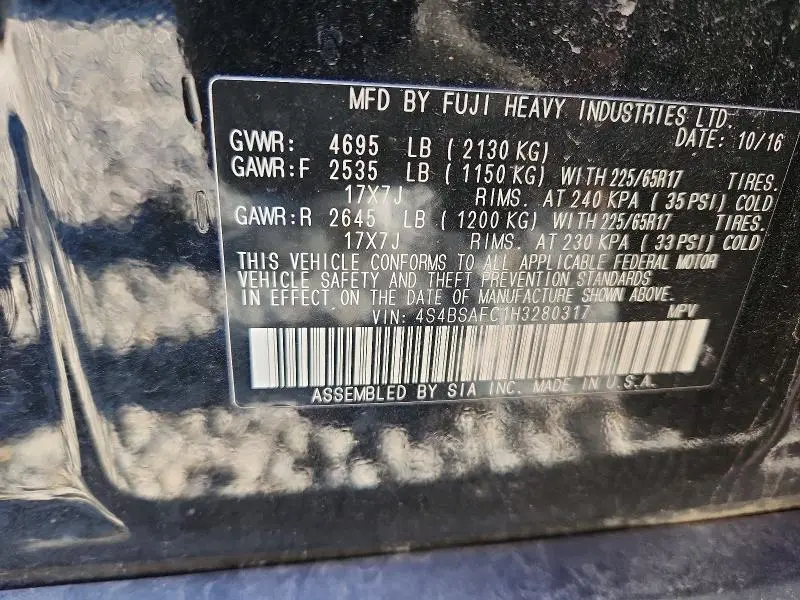 2017 SUBARU OUTBACK 2.5I PREMIUM  