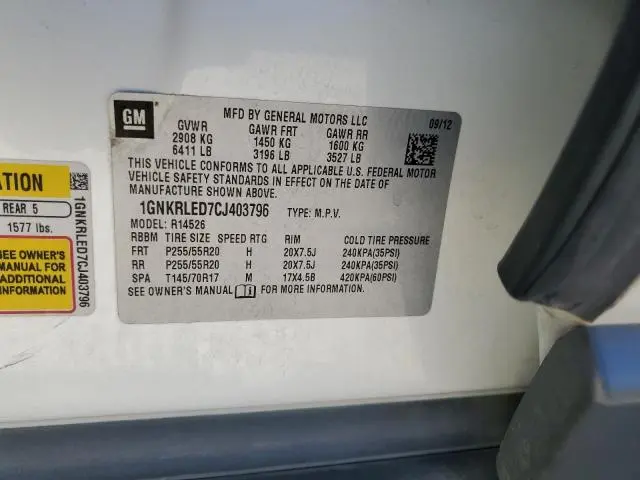 2012 CHEVROLET TRAVERSE LTZ  