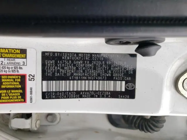 2019 TOYOTA CAMRY L  