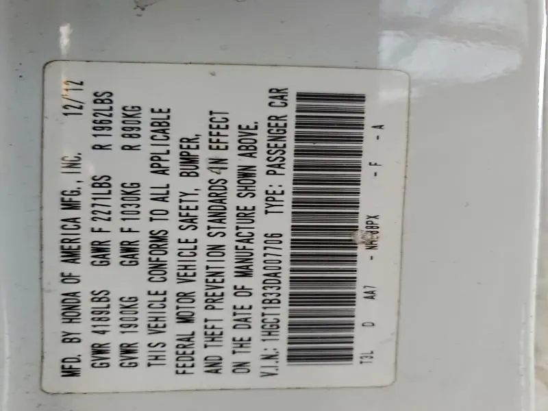 2013 HONDA ACCORD LX-S  