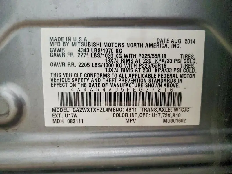 2015 MITSUBISHI OUTLANDER SPORT SE  