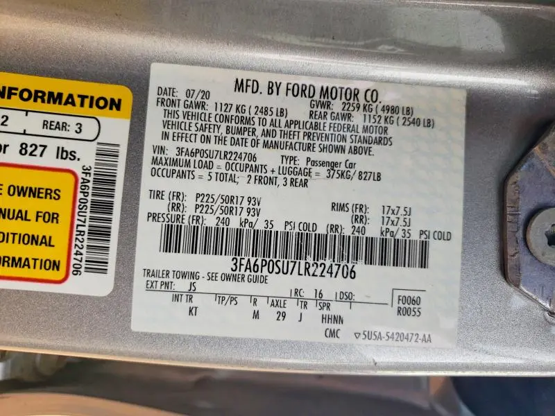 2020 FORD FUSION TITANIUM  