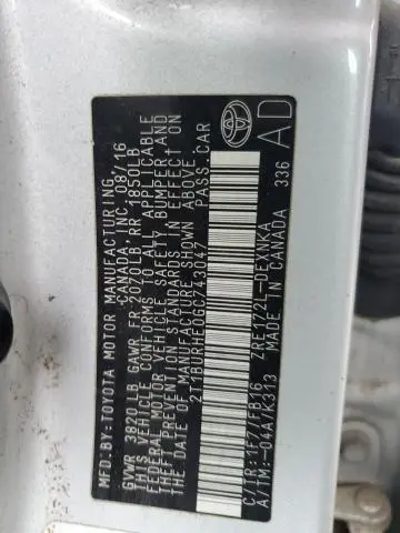 2016 TOYOTA COROLLA L  