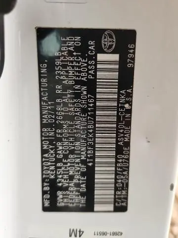 2011 TOYOTA CAMRY BASE  