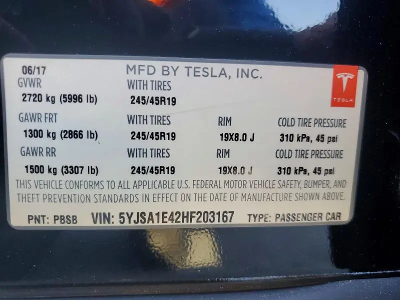 2017 TESLA MODEL S   