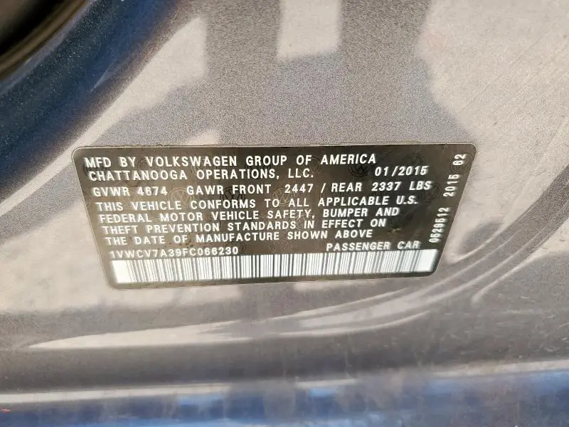 2015 VOLKSWAGEN PASSAT SEL  