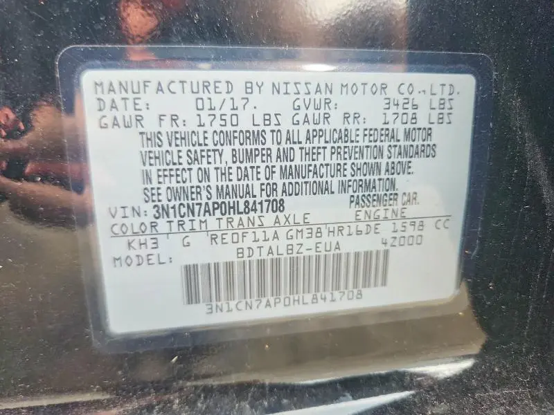 2017 NISSAN VERSA 1.6 SV  