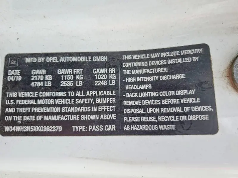 2019 BUICK CASCADA PREMIUM  
