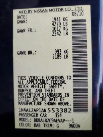 2010 NISSAN ALTIMA BASE  