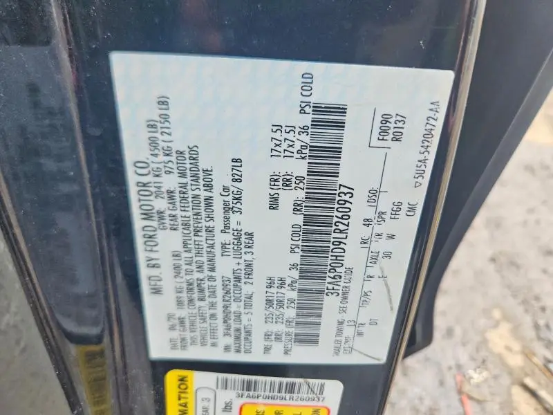 2020 FORD FUSION SE  