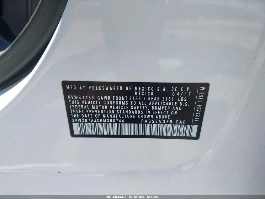 2017 VOLKSWAGEN JETTA 1.4T S