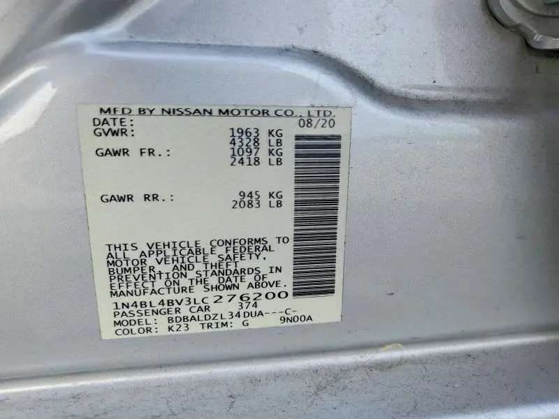 2020 NISSAN ALTIMA S  