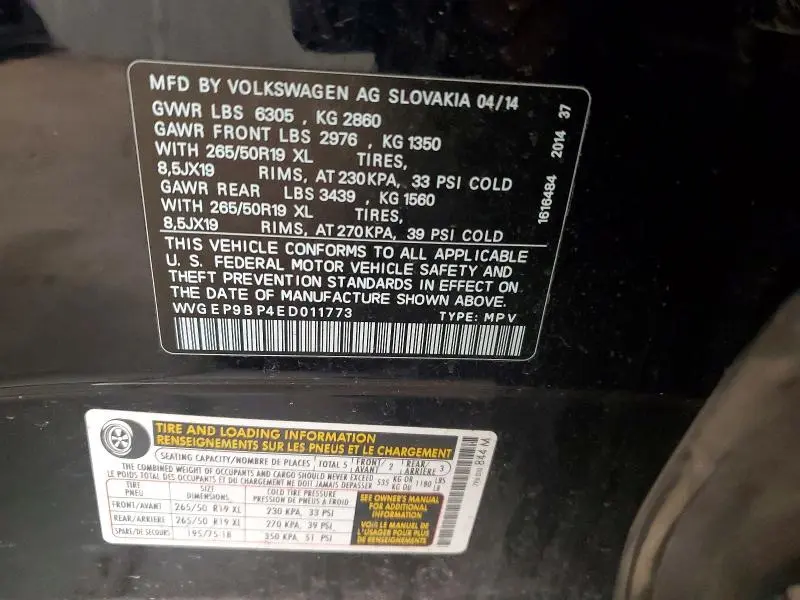 2014 VOLKSWAGEN TOUAREG V6 TDI  