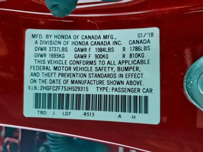 2018 HONDA CIVIC EX  