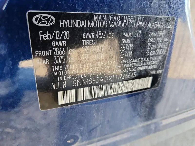2020 HYUNDAI SANTA FE LIMITED  