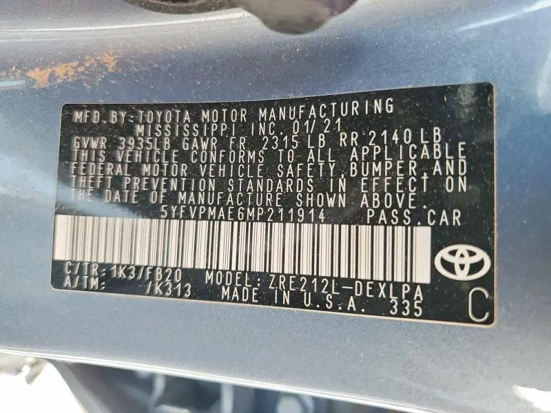 2021 TOYOTA COROLLA LE  