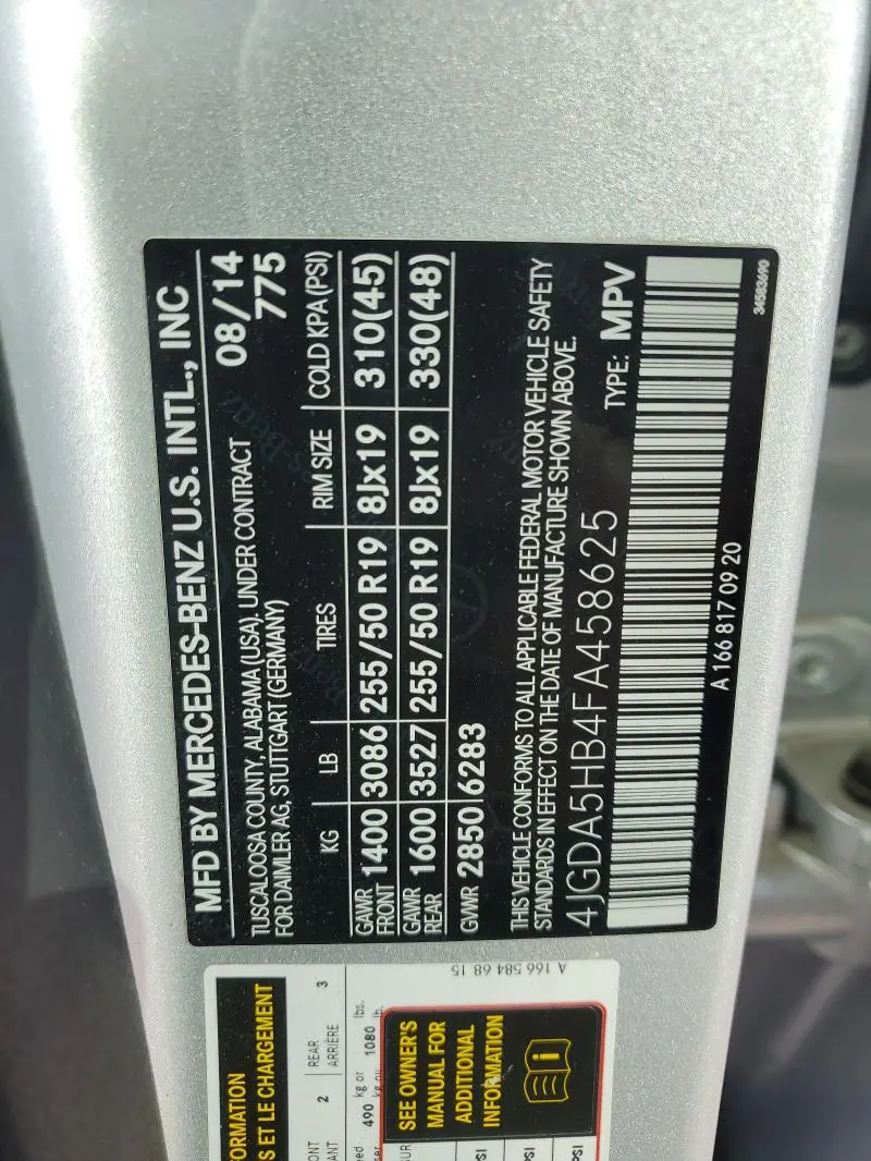 2015 MERCEDES-BENZ ML 350 4MATIC  