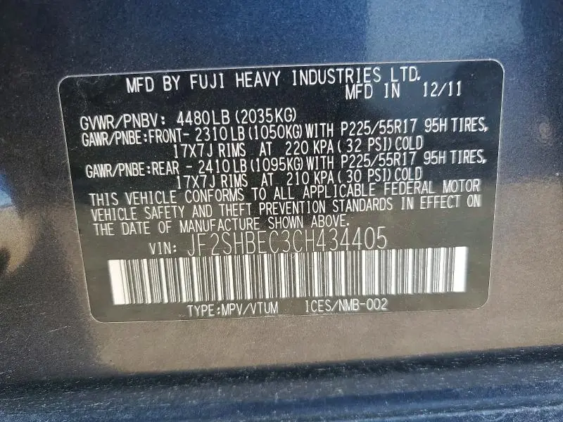 2012 SUBARU FORESTER LIMITED  