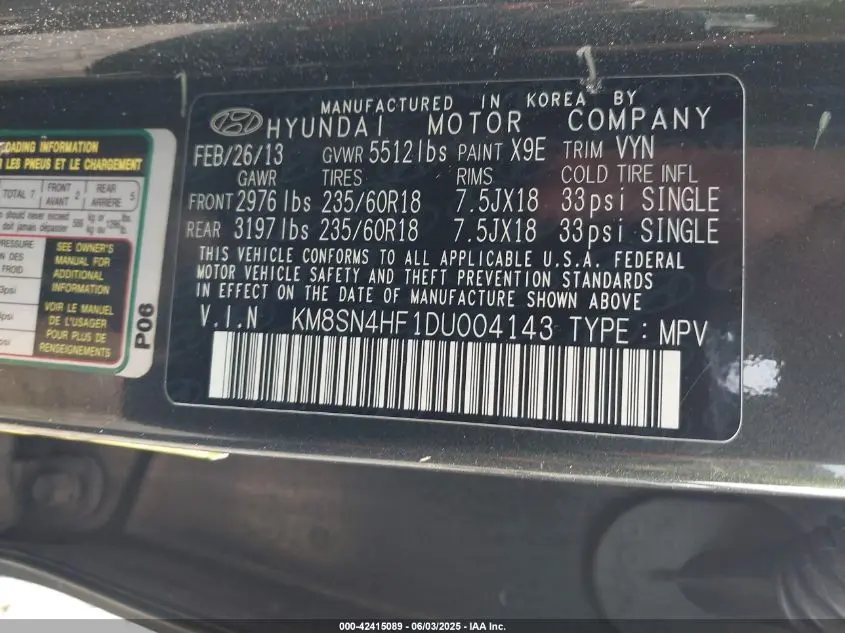 2013 HYUNDAI SANTA FE GLS