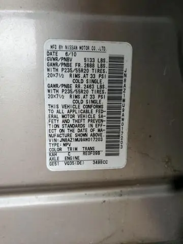 2010 NISSAN MURANO S  