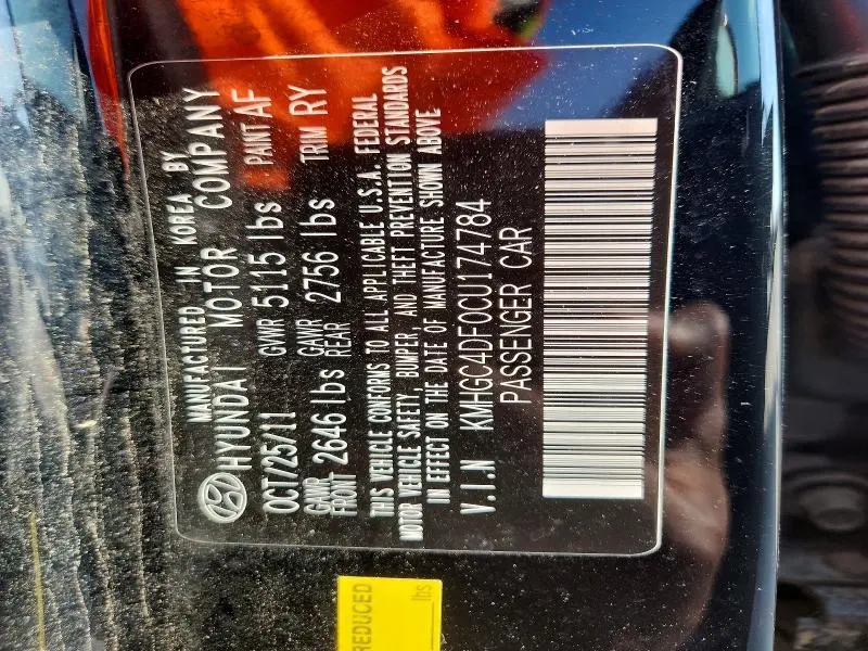 2012 HYUNDAI GENESIS 4.6L  