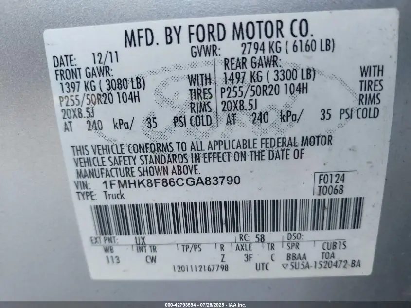 2012 FORD EXPLORER LIMITED