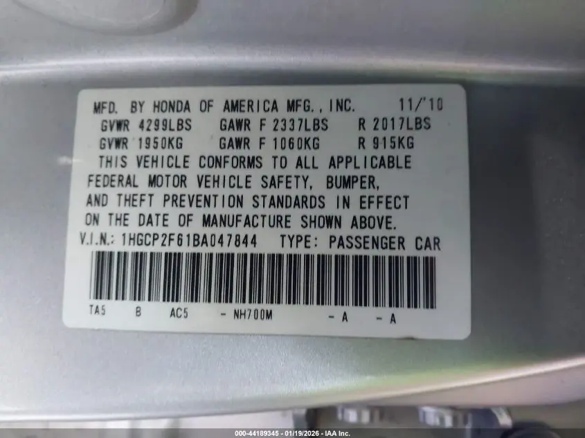 2011 HONDA ACCORD 2.4 SE