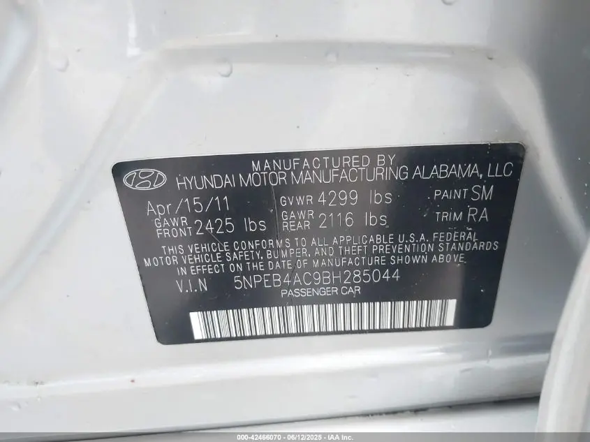 2011 HYUNDAI SONATA GLS