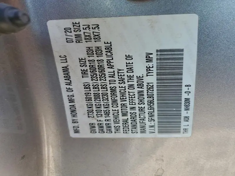 2020 HONDA ODYSSEY EX  