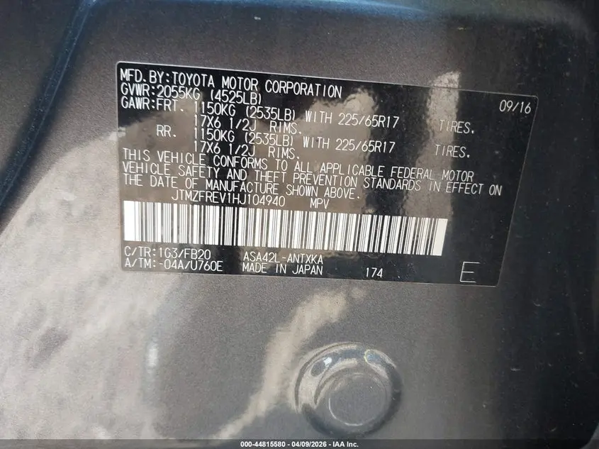 2017 TOYOTA RAV4 LE