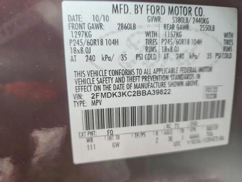 2011 FORD EDGE LIMITED  