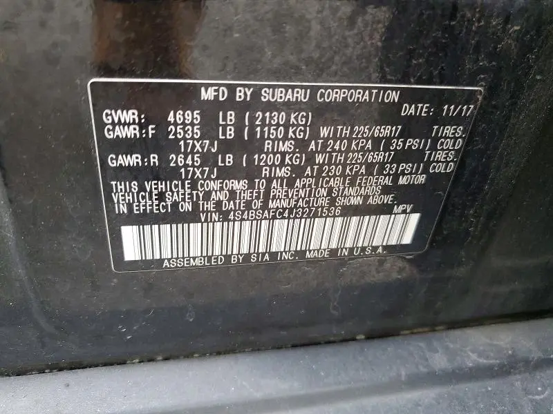 2018 SUBARU OUTBACK 2.5I PREMIUM  