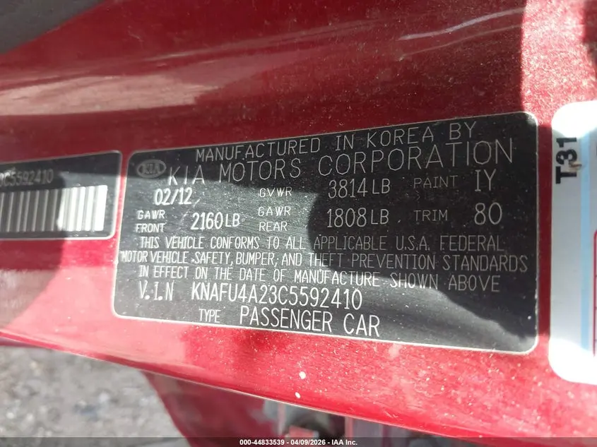 2012 KIA FORTE EX