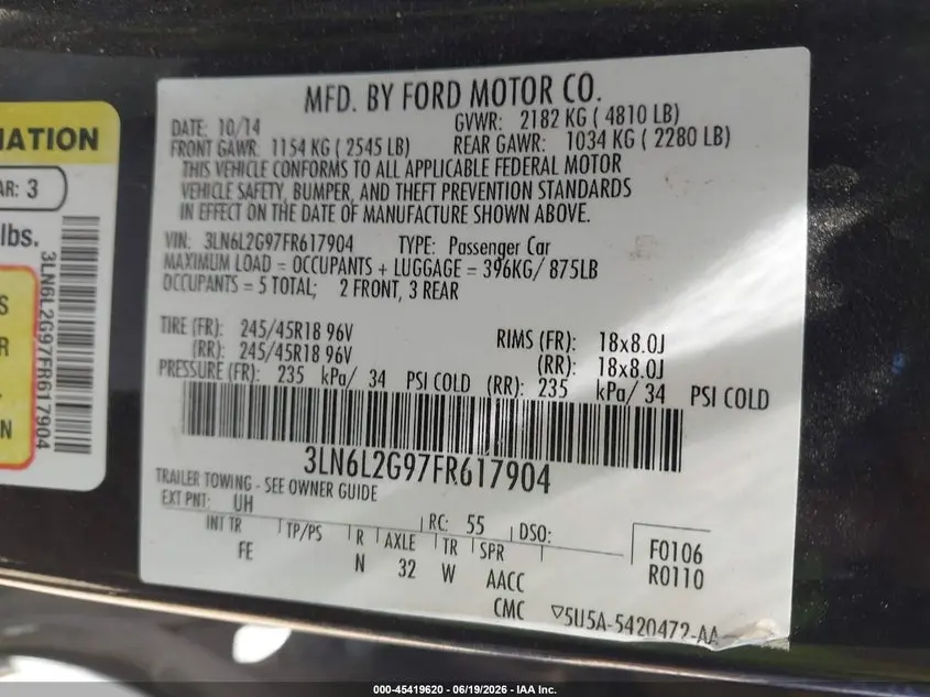 2015 LINCOLN MKZ  