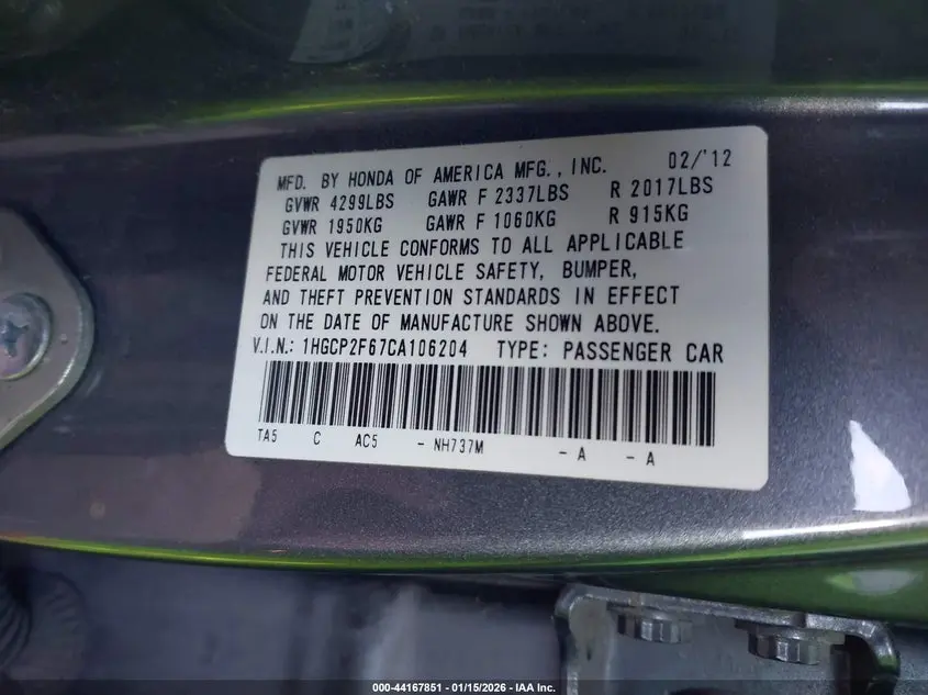 2012 HONDA ACCORD 2.4 SE