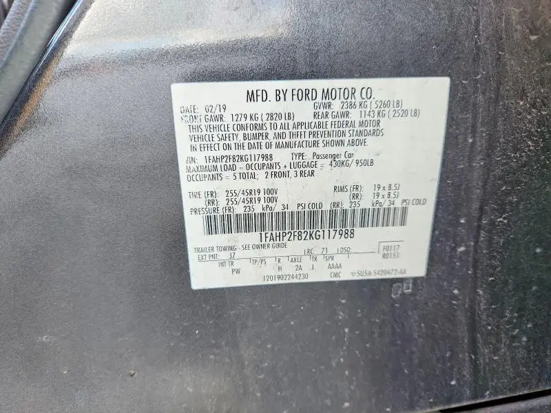 2019 FORD TAURUS LIMITED  