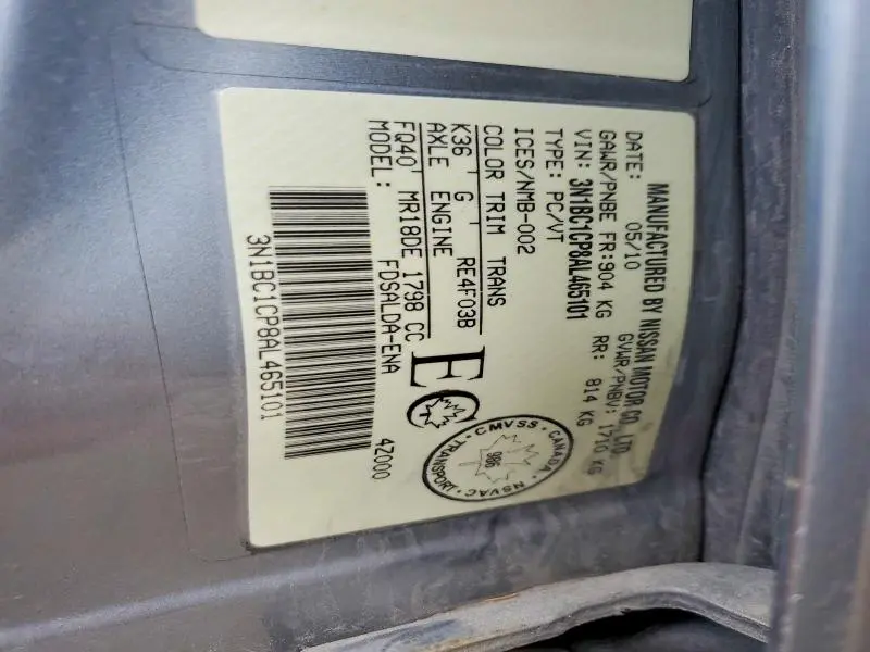 2010 NISSAN VERSA 1.8 S  