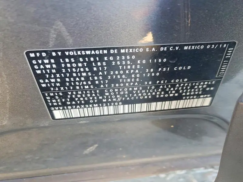 2019 VOLKSWAGEN TIGUAN S  