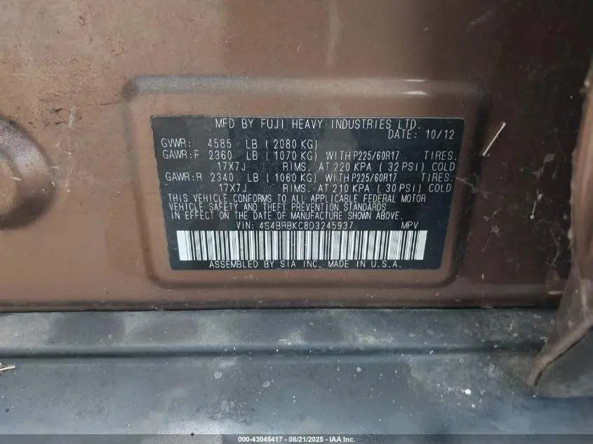 2013 SUBARU OUTBACK 2.5I LIMITED