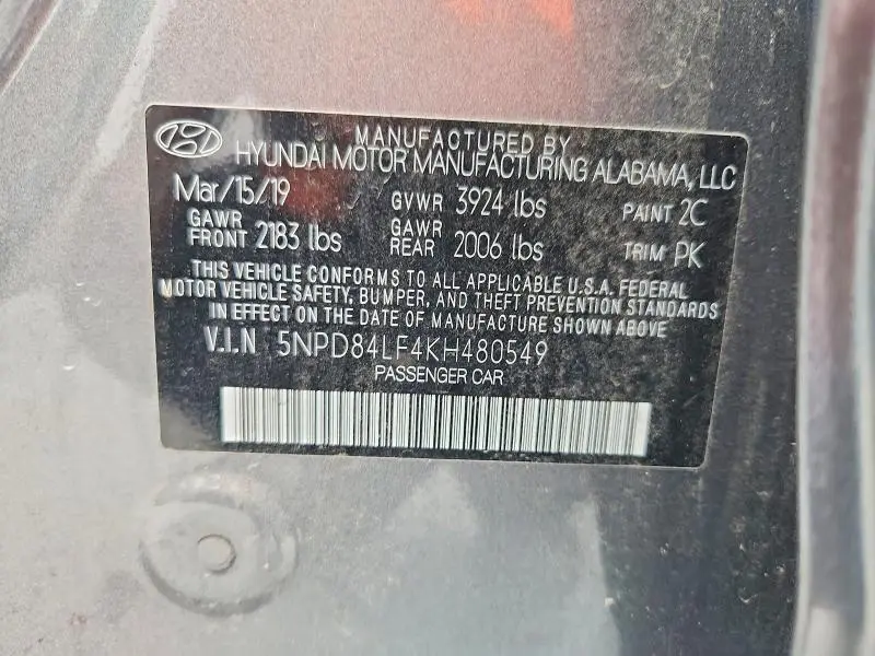 2019 HYUNDAI ELANTRA SEL  