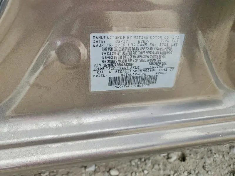 2017 NISSAN VERSA 1.6 SL  