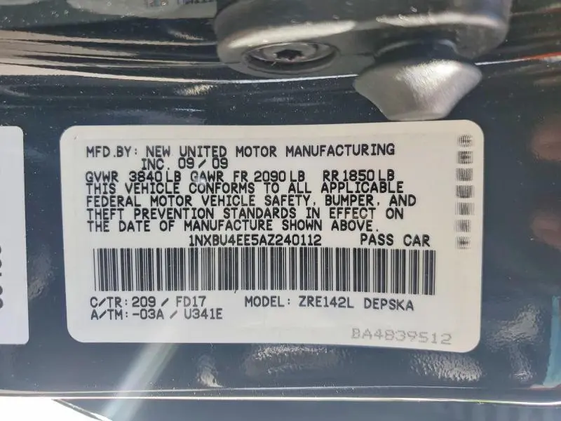 2010 TOYOTA COROLLA S  
