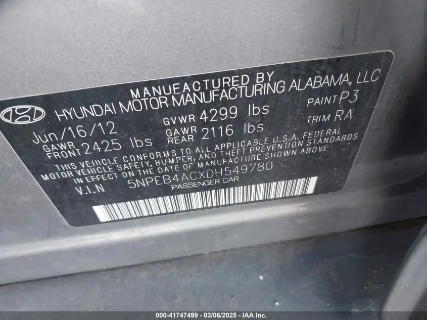 2013 HYUNDAI SONATA GLS