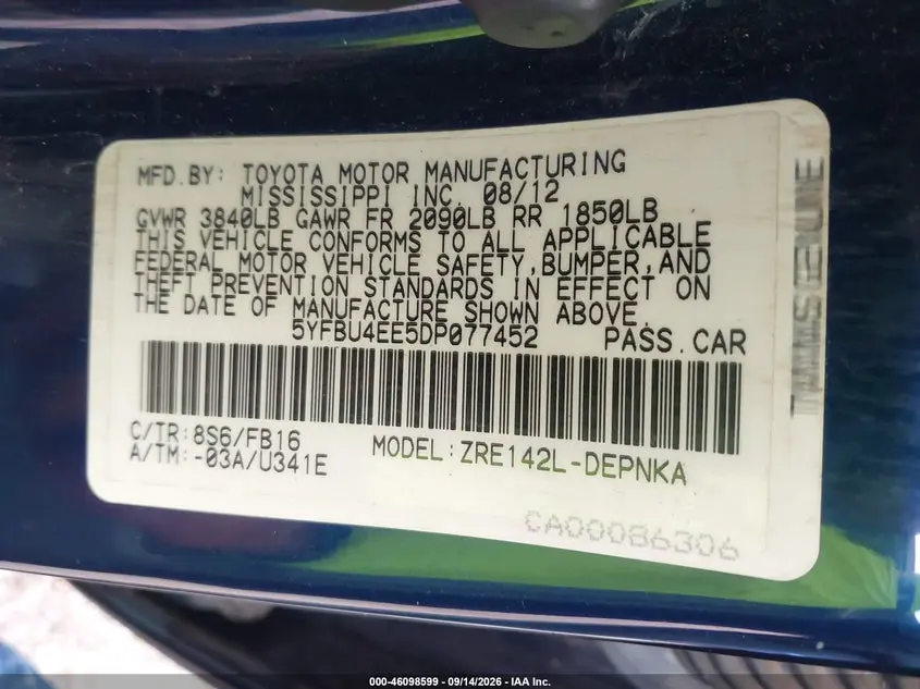 2013 TOYOTA COROLLA LE